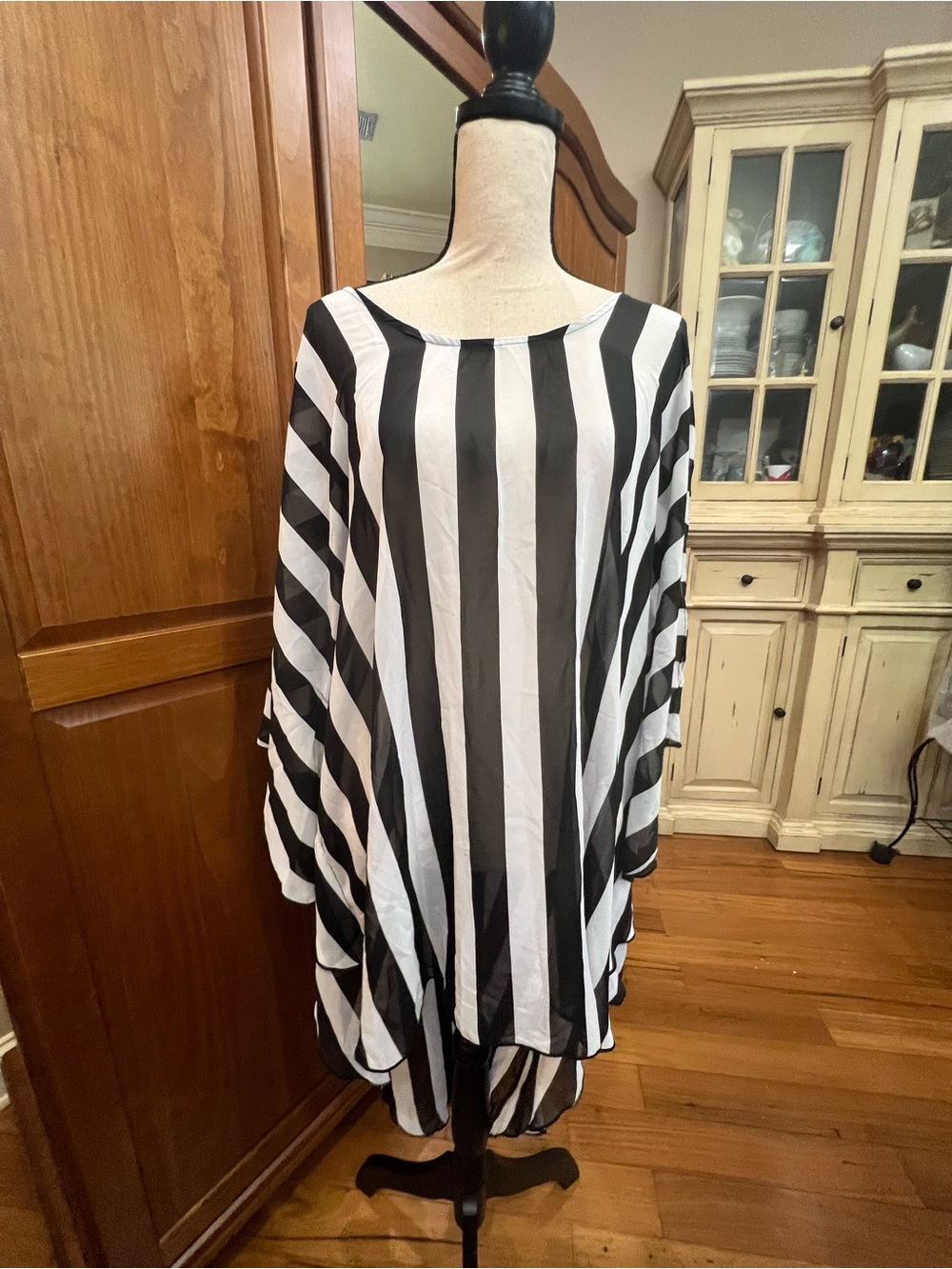 Ashley Stewart Black and White Striped Swim Coverup Tunic
